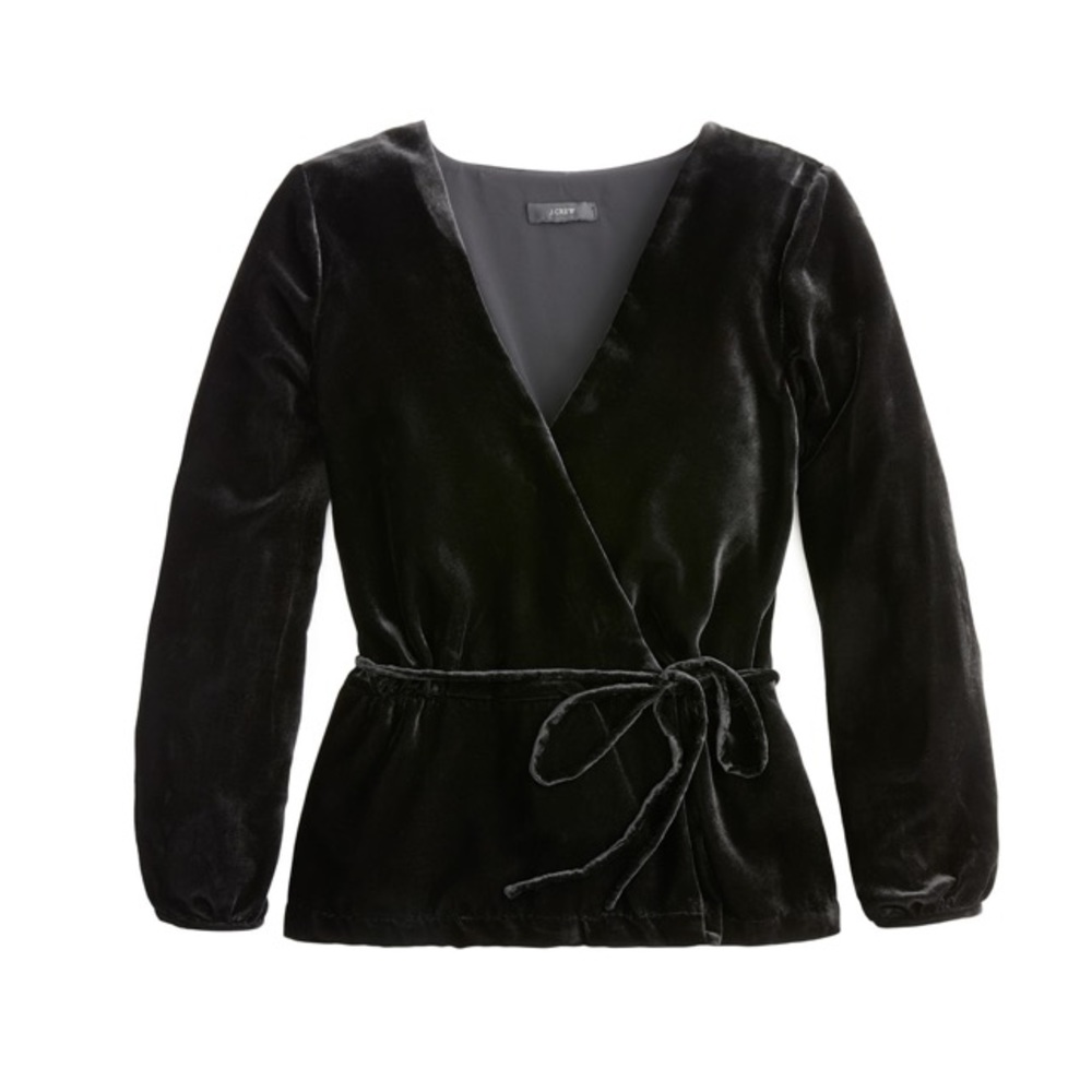 JCrew Faux Wrap Velvet Top In Black